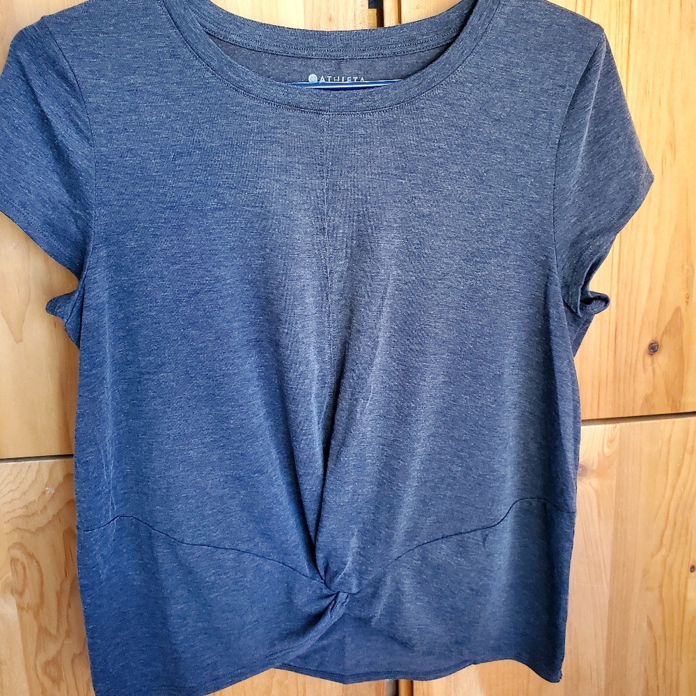 Athleta Women's Grey Short Sleeve Front Knotted Tee size small